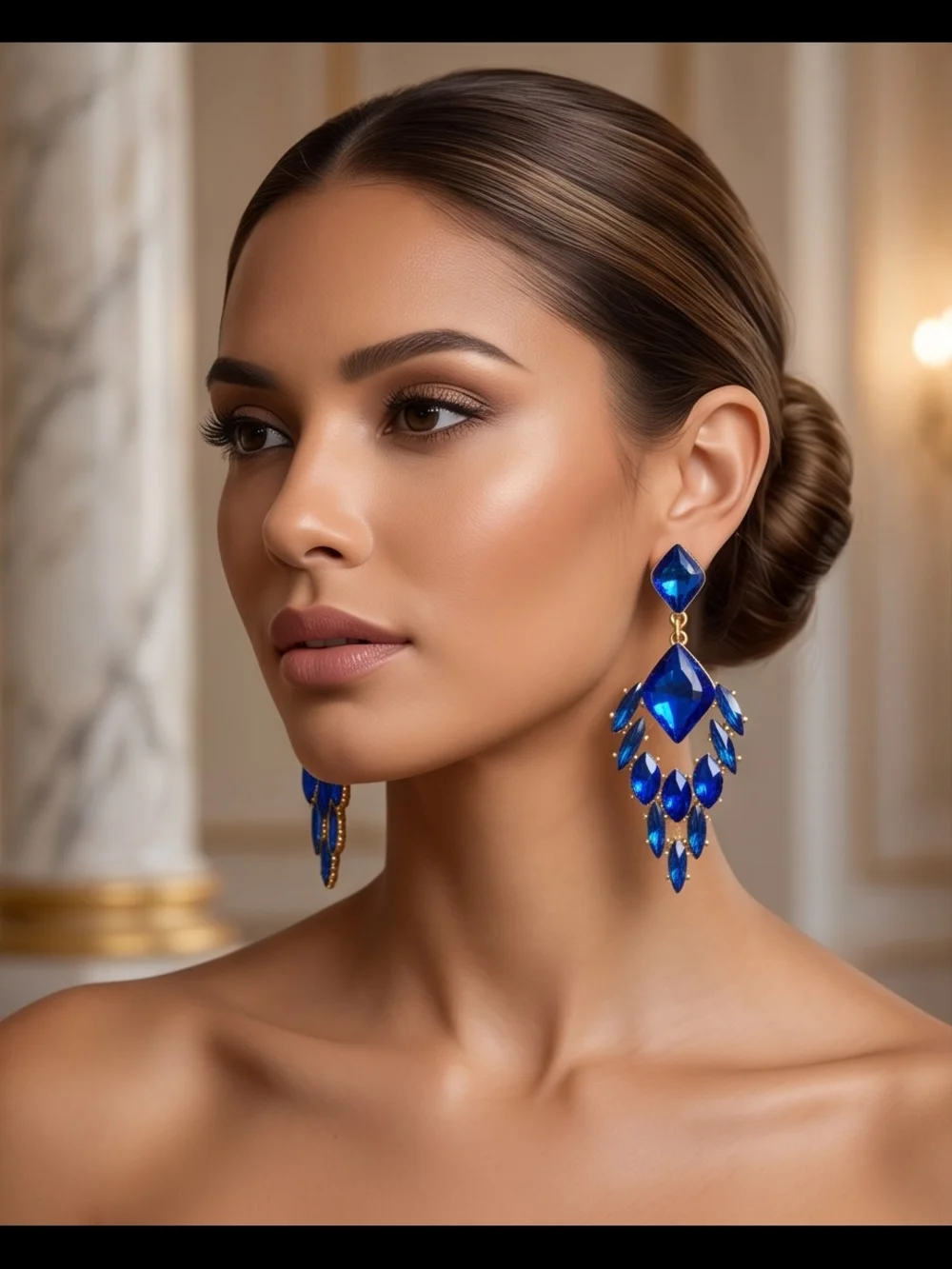 Fashion Jewelry Royal Blue Faceted Chandelier Drop Earrings